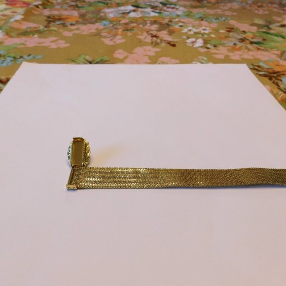 Beautiful Vintage Gold Mesh Bracelet With Black Stone & Rhinestones - 7" - Picture 4 of 4